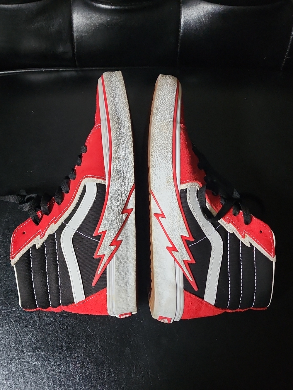 Vans Sk8-Hi Bolt Racing Red Black Lightning Bolt High Top Skate Sneakers 8.5 - Picture 9 of 12